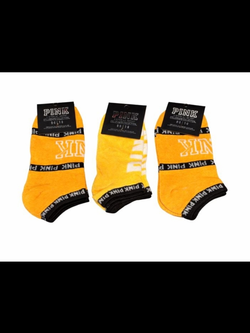 PINK Victoria's Secret Low-Cut Athletic Socks - Yellow & Black (3 Pair Bundle)